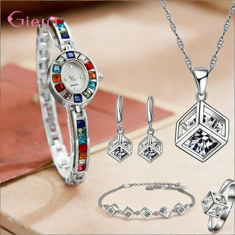 Best Jewelry Watches - Hübsches 925er Sterlingsilber-Set mit geometrischem Kristall-Zirkon-Halsketten-