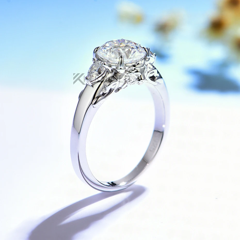 Sterling Silver Ring - 7,5 mm runder D VVS1 Löwen-Solitär-Moissanit-Ring,